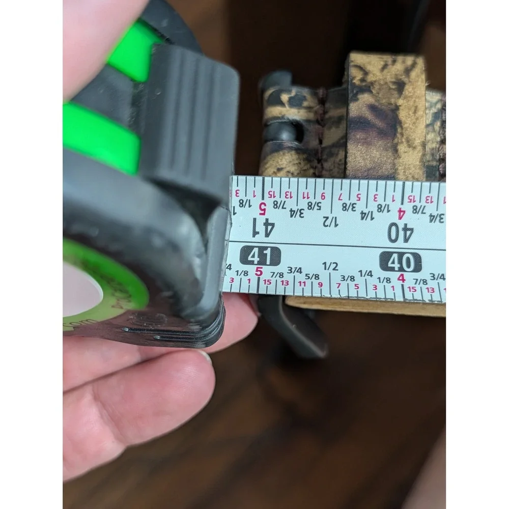 Camouflage Genuine Leather Double Prong Belt Forest Oak Camo 1402 Mens Size M